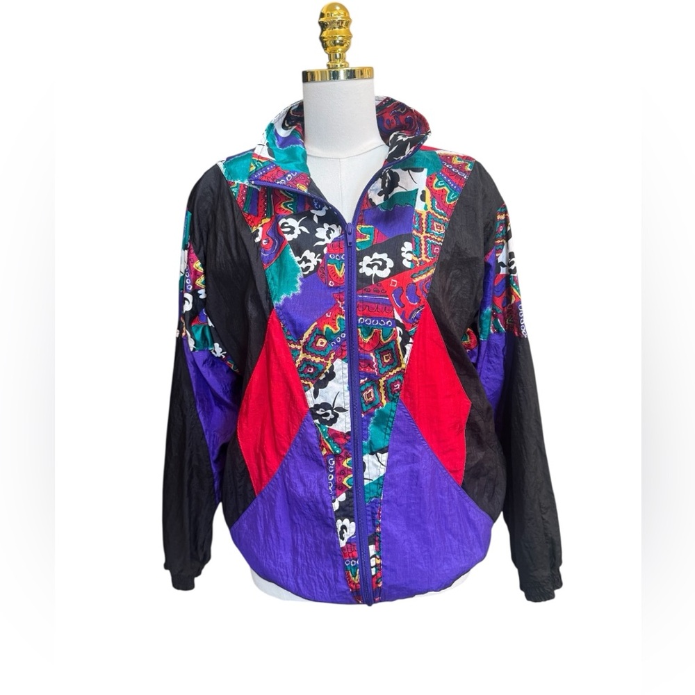Vintage Boccoo 90s Colorblock Windbreaker Jacket Size Medium Abstract Retro